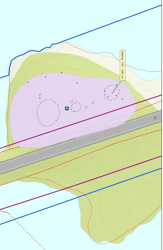 Side 5 av 10 Figur 2 Registreringskart kulturminner på Kråkholmen, ID 32782 I gjeldende plan er det beskrevet at det må foretas delvis inngrep i sikringssonen i anleggsperioden.