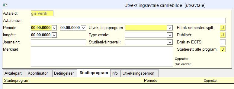 Ditt valgte søk kommer nå opp i Sted-feltet. Trykk Enter for å få opp informasjon om avtalen. Hvis UiS har en avtale så kommer alle detaljene opp. I dette tilfelle skal avtalen forlenges (3.