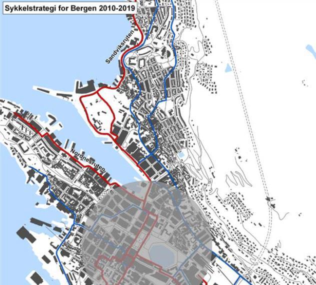 1.4 Sykkelstrategi for Bergen 2010-2019 I sykkelstrategien for Bergen er ikke denne traseen omtalt som hovedrute eller bydelsrute.