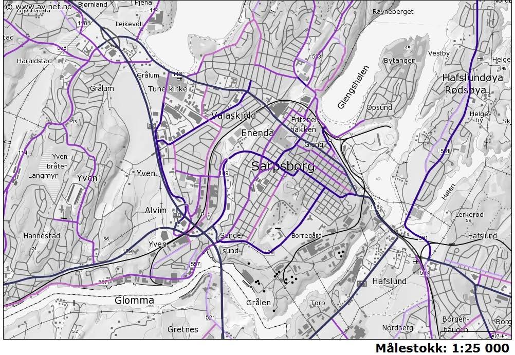 4. Trafikkbildet og ulykkesanalyse 4.1. Veinettet i Sarpsborg kommune Det offentlige veinettet i Sarpsborg kommune er på totalt 591,9 km.