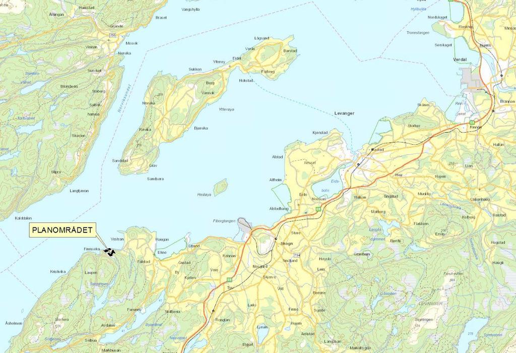 2. DAGENS SITUASJON 2.1 Beliggenhet og beskrivelse av planområdet Området ligger på Ekne i Levanger kommune, 1,7 mil fra Levanger sentrum og 8mil fra Trondheim.