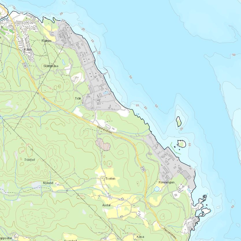 4.7. Geotekniske vurderinger Dagens situasjon Sjøkart for sjøområdene på utsiden av Rafnes viser at du må ca.