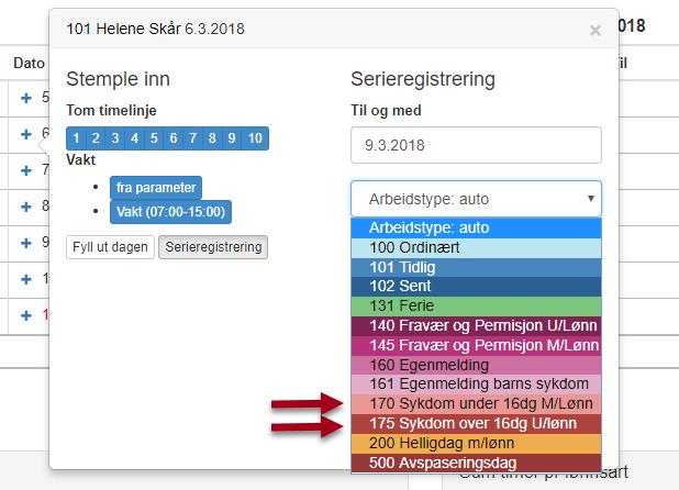 Sykemelding Registrering Ved sykemelding fra en ansatt registrerer du dette inn i timelisten. Er det levert gradert sykemelding, se neste side.