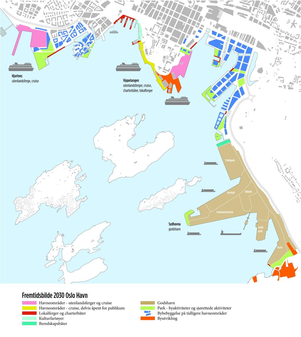 Kartet under viser endringer i Oslo havn i tråd