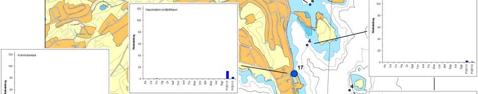 Økologisk risiko I Figur 22 vises den summerte økologiske risikoen (Csed/MPC) og for de enkelte forbindelsene for forskjellige områder i henhold til trinn 3.