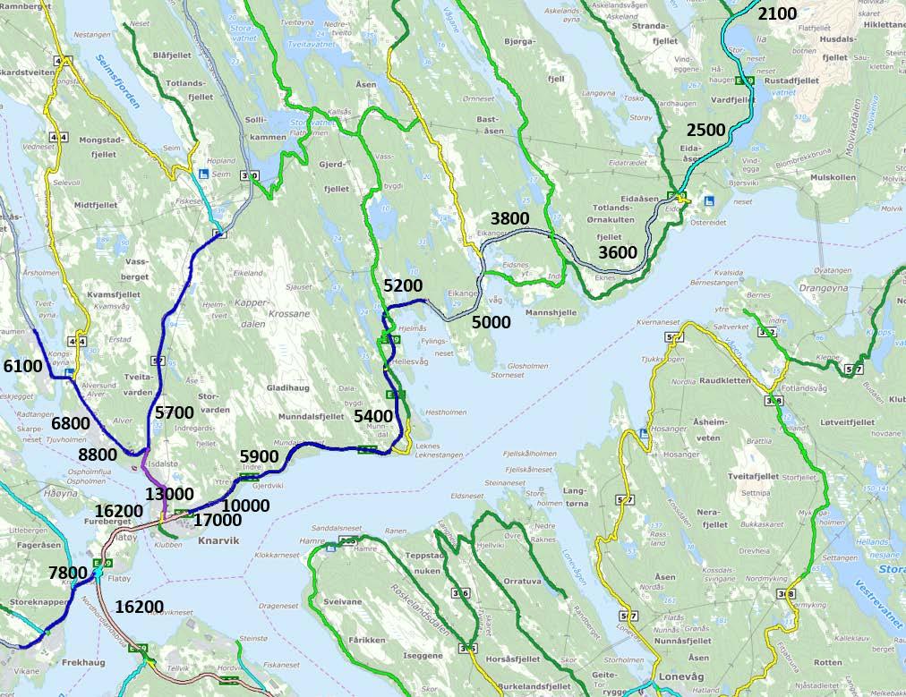 Dagens situasjon Trafikksystem E39 på strekninga Flatøy-Eikefettunnelen er ein to-felts veg på om lag 27 km.