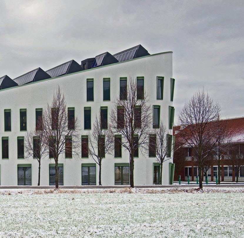 Fasade øst Vindusomramming med persiennekasser Høgskolen i Sørøst-Norge, Porsgrunn kommune, forskningsinstitusjonen Sintef