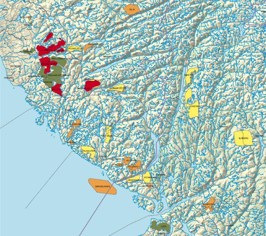 Høg-Jæren I drift (74MW) Bjerkreimsclusteret Konsesjon 2011 > 300 MW Gilja 135 MW Faurefjellet