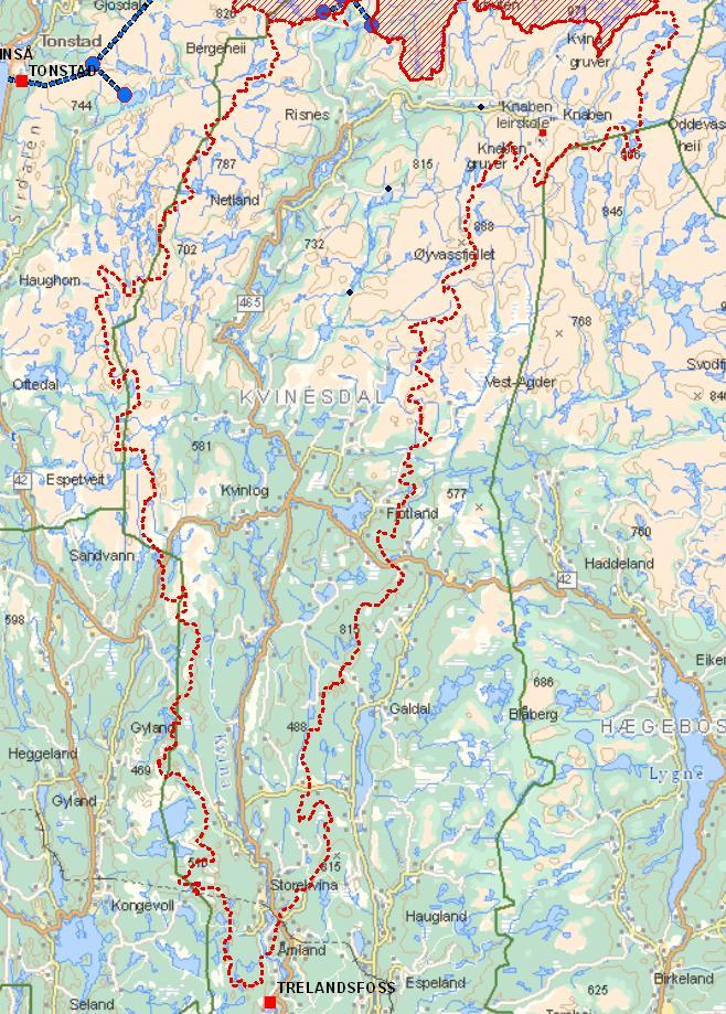 1 Nedbørsfeltet Nedbørfeltet for Rafossen kraftverk, strekker seg ut over Kvinesdal og omfatter også del av kommunene: Sirdal, Åseral, Hægebostad og Flekkefjord i Vest-Agder og kommunene: Valle og