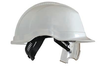 Vernehjelm Balance Visor Art.nr: 10921-H Hvit, standard innredning Nyutviklet vernehjelm for heldagdsbruk iht. EN 397. Integrert vernebrille iht. EN 166 F. Hjelmskall i HD Polyetylen.