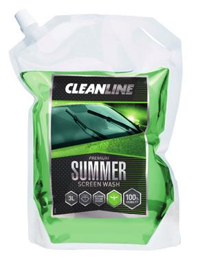 CLEANLINE SOMMERSPYL Cleanline Screen Wash inneholder effektive virkestoffer som fjerner trafikkfilm, støv pollen og annet smuss.