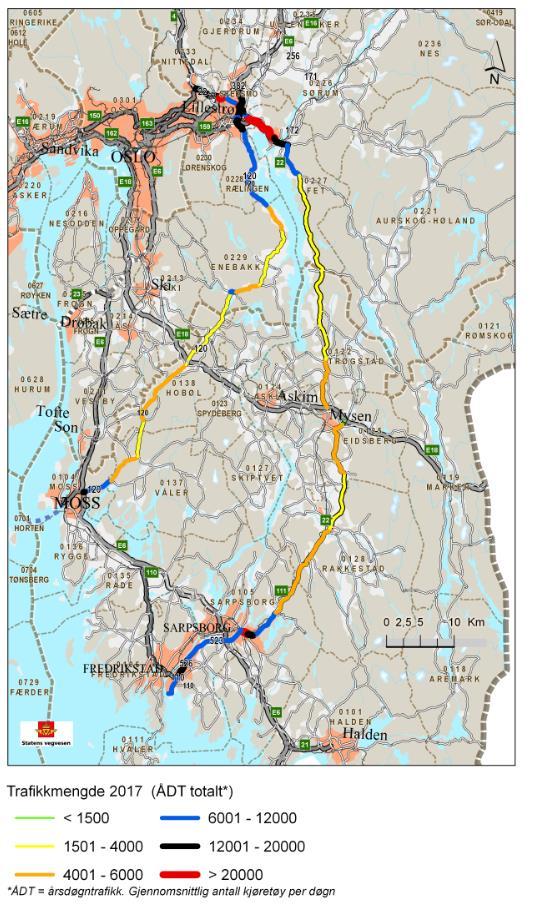 Store variasjoner i trafikkmengdene Stor trafikkmengde i og rundt Lillestrøm