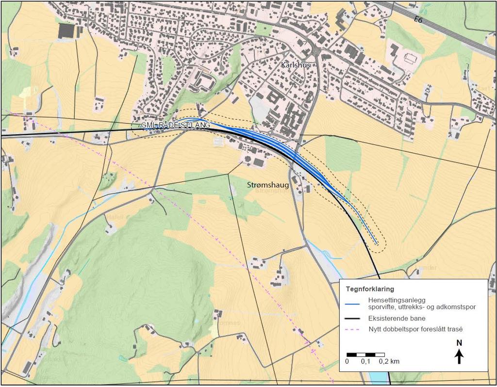 50 av 64 opprettholdes på strekningen øst for Kjellerød fram til Råde stasjon. Påkobling mellom eksisterende og nytt jernbanespor vil da ligge ved Kjellerød.