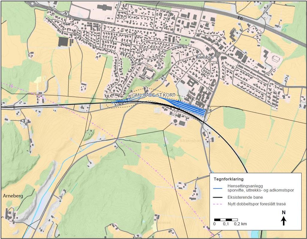 52 av 64 Figur 3-19 Plassering av sporsjablong for Råde stasjon kort løsning. Ventespor er ikke vist på skissen. 3.13.