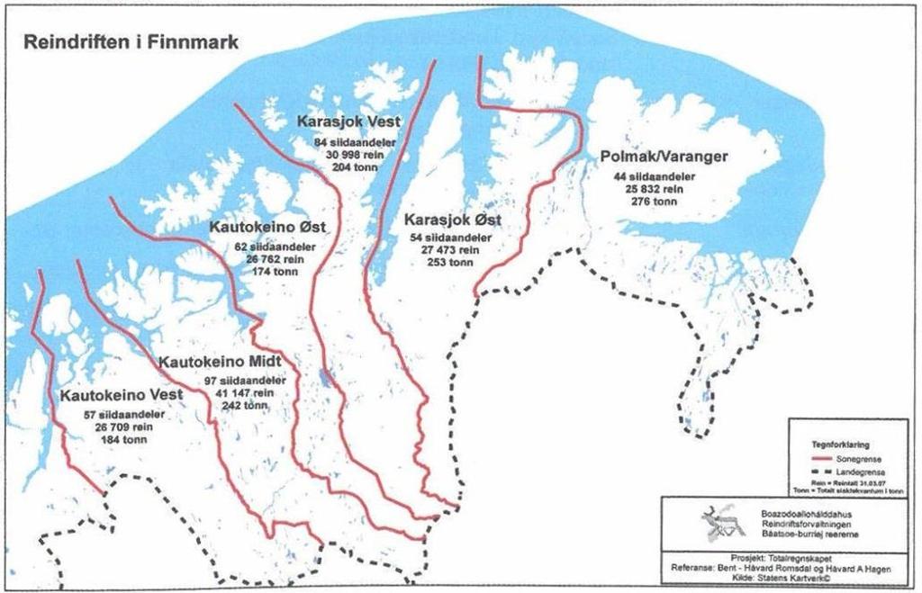 6 Vest-Finnmark reindriftsområde På grunn av størrelsen og omfanget har man etter hvert begynt å dele inn Finnmarksområdene i underområder.