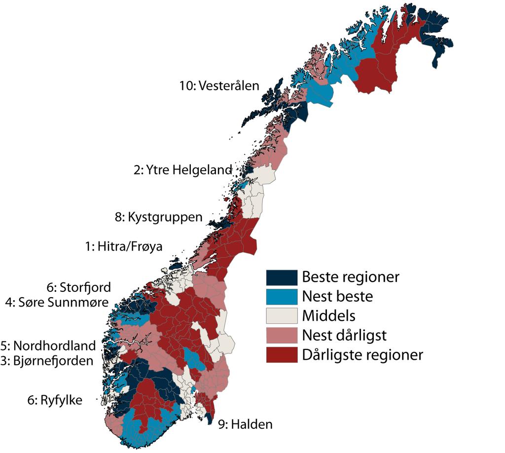 Regionale mønstre for internasjonalisering Figur 54: Variasjoner i internasjonalisering i næringslivet mellom de 83 politiske regionene.