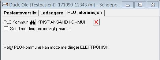 Registrering av PLO-kommune Sjekk at følgende melding kommer opp: «Valgt kommune kan motta