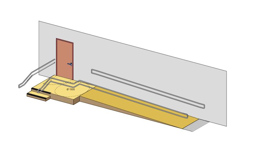 BYGNINGSDELER Rampe 03:03 Belysning 1. I byggverk med krav om universell utforming må håndløperen ha luminanskontrast minimum 0,8 til vegg og rekkverk. 2.