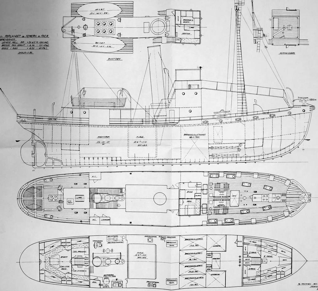 Figur 40. Forslagstegning av Forlandet som hvalfanger, datert 21-10-1932.