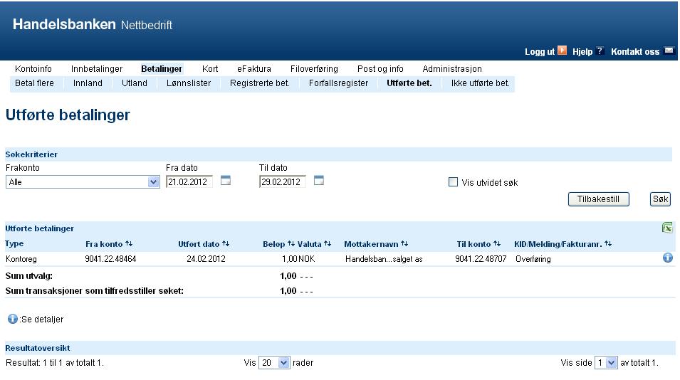 Innbetalinger som ikke er reskontroførte vil ha begrenset med informasjon. Informasjon i detaljbildet er avhengig av hvilken status betalingen har.