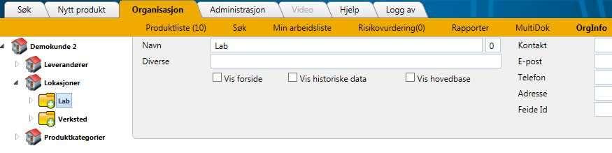 - Vis forside Her kan man bruke en lokasjon/avdeling som forside for brukere som logger seg inn, hvor man kan legge inn logo, informasjon om bedriften og annen relevant informasjon for brukerne.