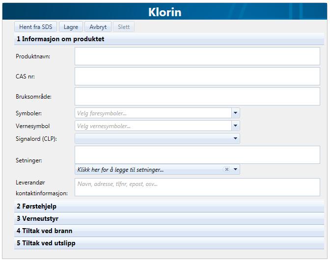 4.14 Verneblad SafeUse har en modul for å lage verneblad. Vernebladet utarbeides av kunden selv basert på informasjon som hentes fra sikkerhetsdatabladet, delvis automatisk og delvis manuelt.