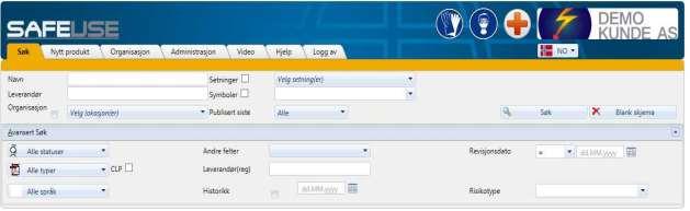 2. SØK AVANSERT SØK Databasen i SafeUse består per 2012 av ca 50.000 originale sikkerhetsdatablad. Disse finnes på flere språk, men majoriteten er på norsk.