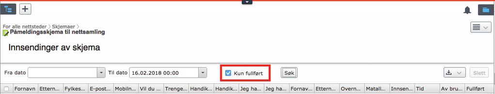 4. Det kan være lurt å huke av på «Kun fullført», da Episerver også