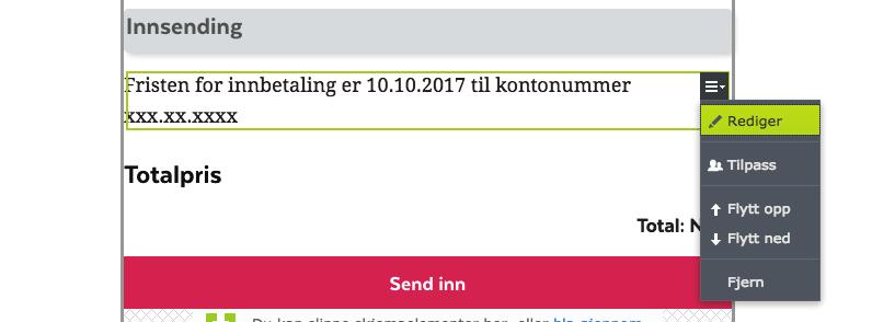 Redigering av betalingstekst Dersom du har valgt en mal med
