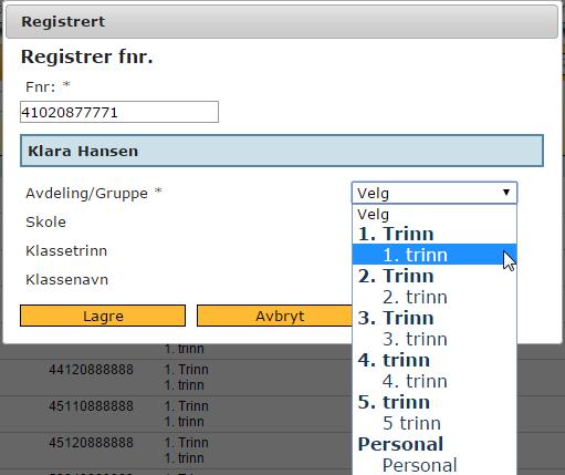 For å søke frem et barn: Skriv inn navnet i feltet Søk på Trykk Søk For å gjøre endringer på et barn (bytte avdeling, gruppe): For kunder med