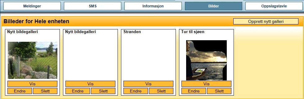 For å opprette nytt galleri: Trykk Opprett nytt galleri Angi