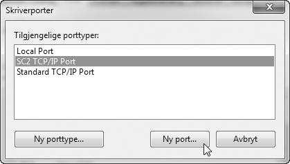 ENDRE PORTEN 4 Velg [SC2 TCP/IP Port] og klikk deretter på [Ny port]-knappen. 5 Opprett den nye porten.
