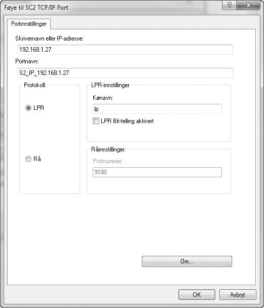 Hvis skriverdriveren er installert med "Skreddersydd installasjon" der "IPP" er valgt, blir [SC-Print2005 Port] lagt til.