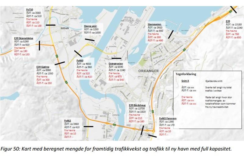 5 Illustrasjon av Orkanger med nytt havneanlegg, sett fra sjøen. Det nye havneanlegget ligger nederst til høyre med ny industri bak.