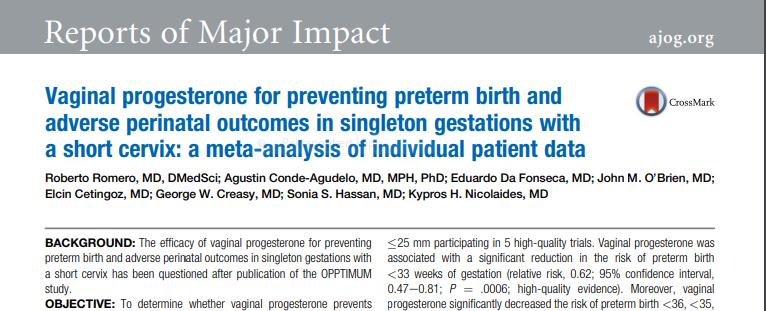 Konklusjon: Progesteron senker risiko for preterm fødsel med over 30% Forbedrer perinatalt resultat