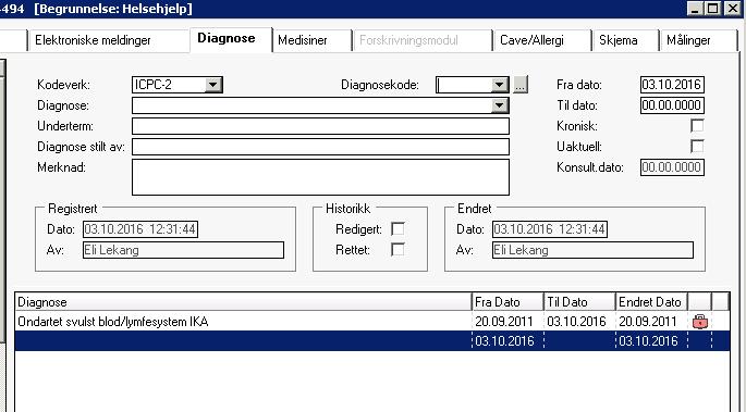 8.0 Diagnoser Diagnoser kan registreres fra Pasientjournalen.