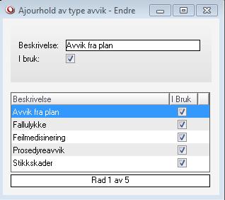 15.5 Type avvik Det er lagt inn mulighet til å registrere klientrettet avvik i Profil. Dette betyr at når en fra Plan/Rapport skal skrive rapport, kan en angi at rapporten er knyttet til et avvik.