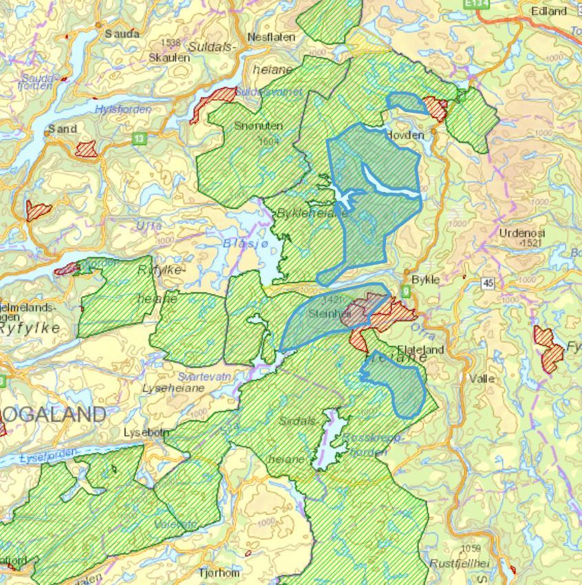 3. Nye merka stiar, kvista løyper og maskinpreparerte løyper som kan medføre forstyrring i tidsrommet 25. april 31. mai må plasserast utanfor villreinen sine kalvingsområder. Figur 6.