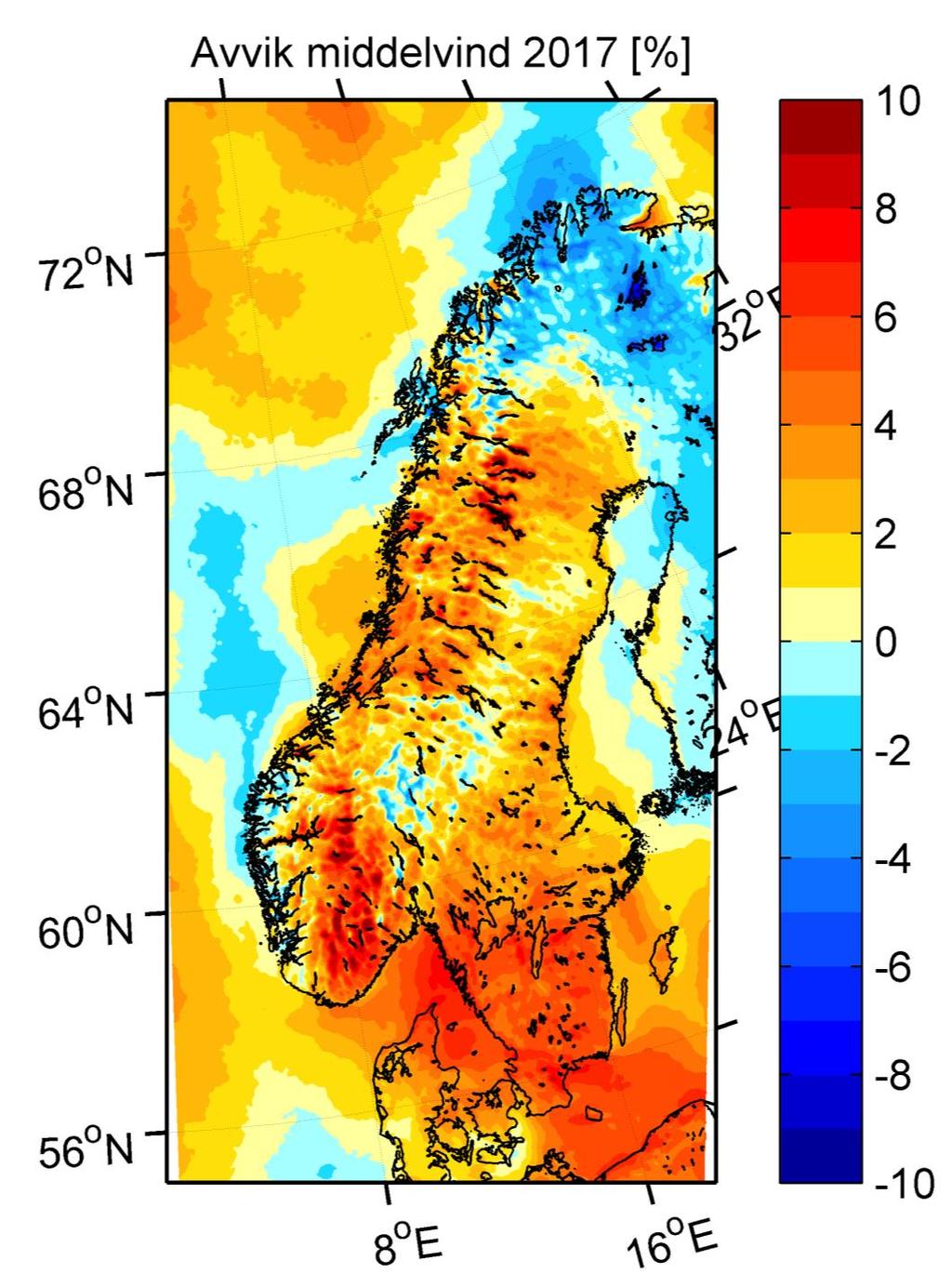 KVT/KI/2018/R026 Figur 4-2 Prosentvis avvik i middelvind for