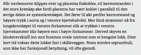 Studenten skal undersøke morkaken spesielt med tanke på vekt, navlesnor (3 kar), infarkter og sjekke at alle deler av placenta er til stede. Det er 3 kar i navlesnoren, 2 arterier og en vene.