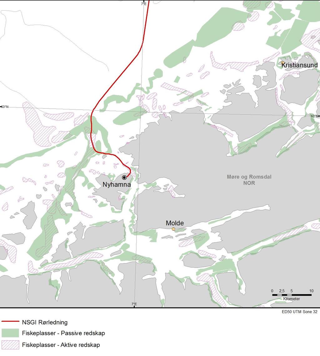 Registrert aktivitet for kystfiskefartøyer over 15 meters lengde i dette området er vist i Figur 5-14.