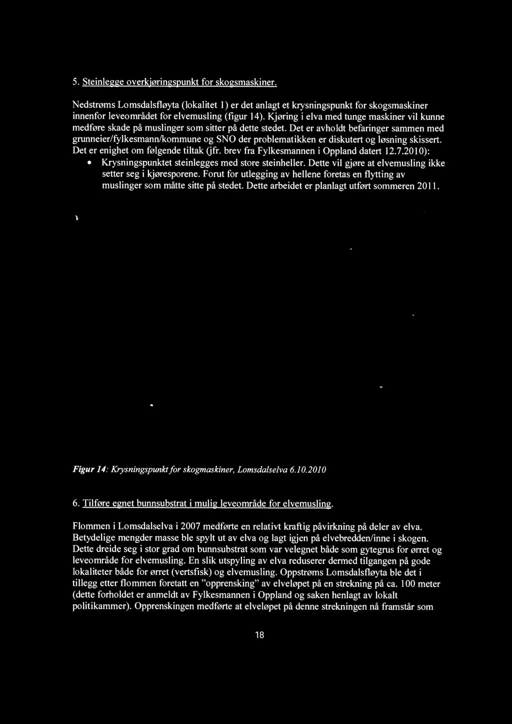 Det er avholdt befaringer sammen med grunneier/fylkesmann/kommune og SNO der problematikken er diskutert og løsning skissert. Det er enighet om følgende tiltak Ofr.