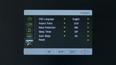 FUNKSJONER I denne menyen kan du endre følgende alternativer. Displayspråk (OSD Language) Endre språket i displaymenyen.