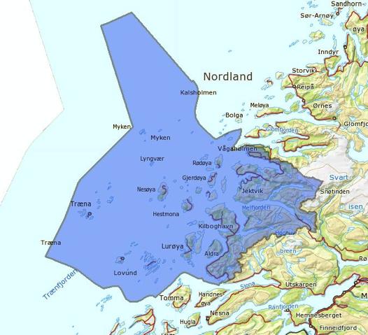 2. Om vannområdet Fig. 2.1. Vannområdet Rødøy Lurøy. Kartskisse: Lars Ekker Vannområdet omfatter kommunene Rødøy, Lurøy og Træna.