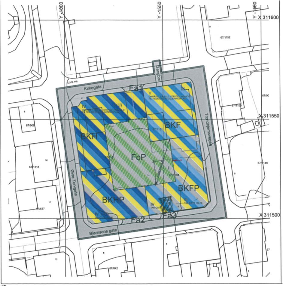 Figur 2: Reguleringsplan for kvartal 23, aktuell eiendom er innringet i rødt Grenseverdier Miljøverndepartementets planretningslinje T-1442/2016 legges til grunn ved planlegging og behandling av