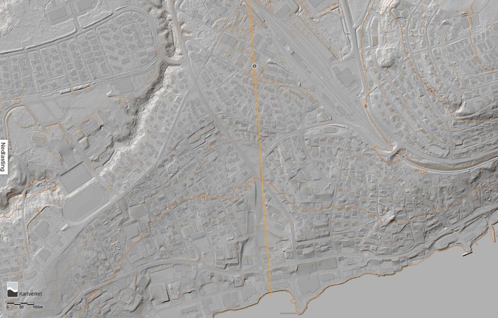 Tegning 110 Marmorveien 7-9 Farvikbekken Marmorvn 7-9 18 1 Terrengprofil mot Fauskebukta Geoteknisk rapport: 20180126G Snitt med høydeprofil Format: A3 Mål: Over:1:7.