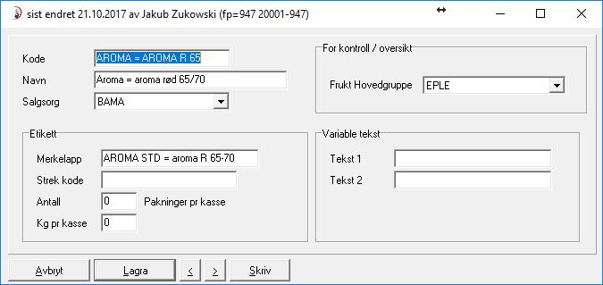 Merking av ferdigvarer Kontrollfil blir automatisk laget for hver sortering for