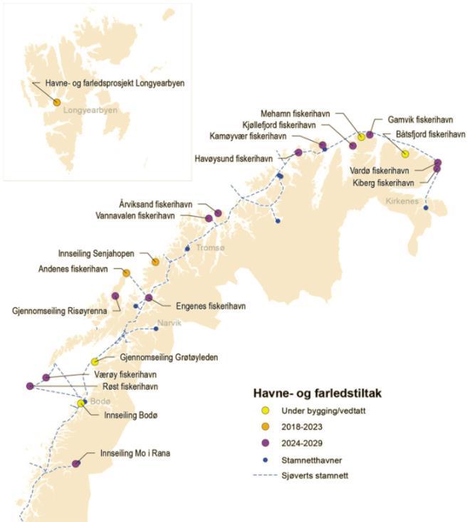 Havne- og farledstiltak i nord * Andenes (210,5 mill), Røst, Kiberg, Havøysund, Engenes, Årviksand, Kamøyvær, Gamvik, Vannavalen, Vardø, Værøy, Kjøllefjord (til sammen 1,2 mrd) Lukking av