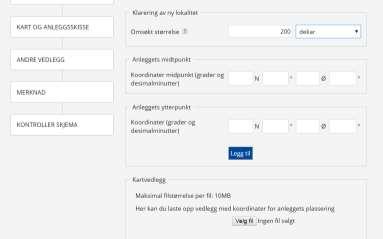 5.4 OMSØKT STØRRELSE (AREALENHET / BIOMASSE) Her spørres det etter omsøkt størrelse av anlegget, som kan oppgis i arealstørrelse i sjøen eller forventet produsert biomasse (som vekt eller volum).