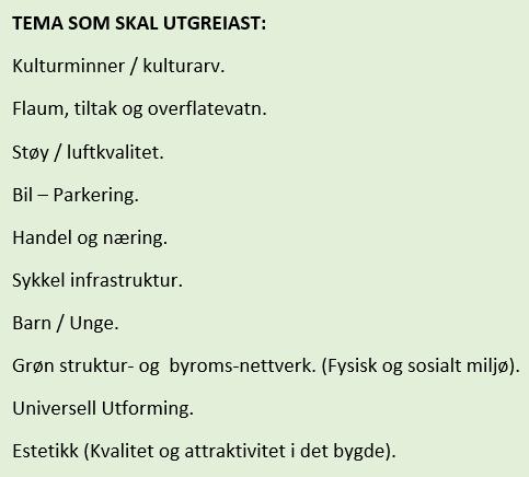 Konsekvensutgreiing - utgreiingar Sidan ny sentrumsplan vil basere seg på eksisterande utbygging og er i tråd med overordna plan, er det vurdert at planen ikkje utløyser krav om konsekvensutgreiing.